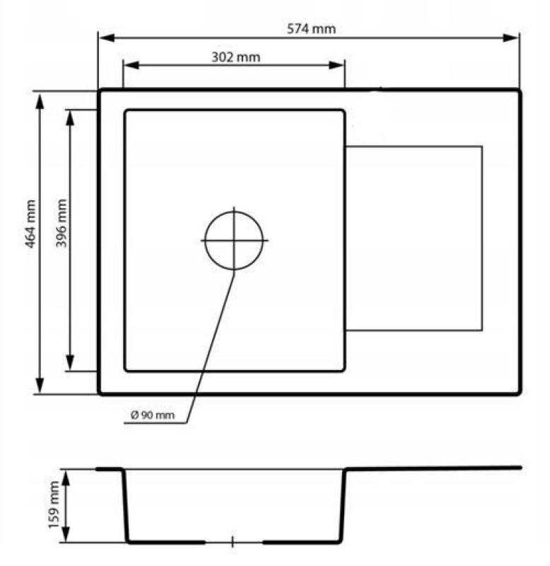Graniteland Nex Granieten grijze spoelbak met afdruipgedeelte 574x464 mm 1208971431