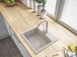 Graniteland Nera Granieten Spoelbak 45x42 cm Beige Opbouw met Kraangatbank en RVS Plug 1208971434