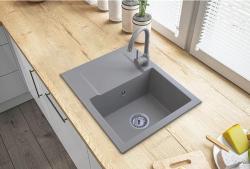 Graniteland Nera Granieten Spoelbak 45x42 cm Grijze Opbouw met Kraangatbank en RVS Plug 1208971436
