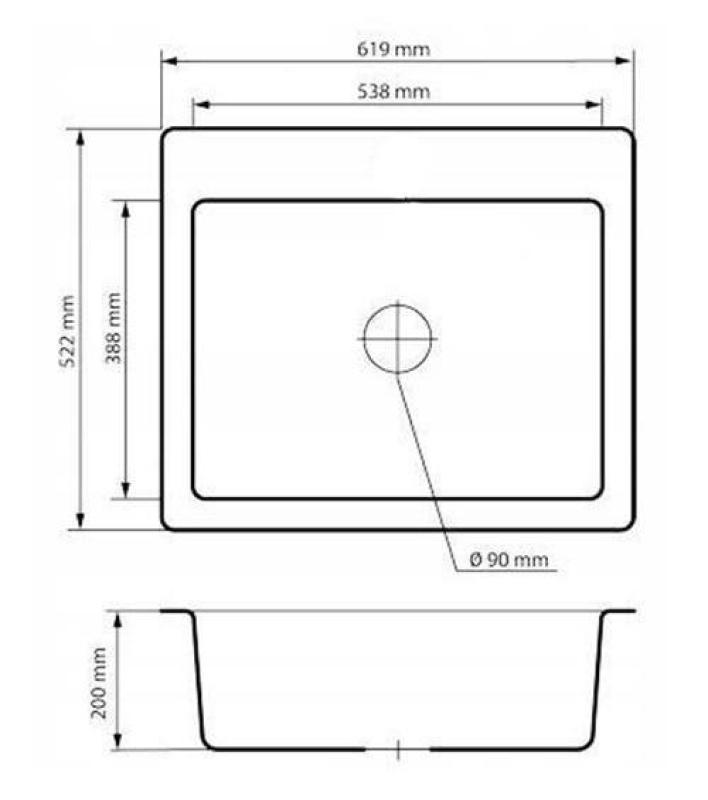 Graniteland Vastone Granieten Spoelbak 619x522 mm Arduin hardsteen look Opbouw met Kraangatbank en RVS Plug 1208971442
