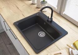 Graniteland Vastone Granieten Spoelbak 619x522 mm Zwart Opbouw met Kraangatbank en RVS Plug 1208971443