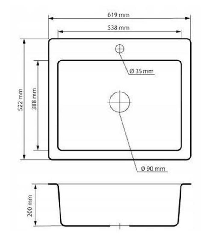 Graniteland Vastone Granieten Spoelbak 619x522 mm Zwart Opbouw met Kraangatbank en RVS Plug 1208971443