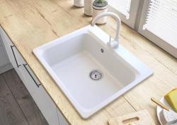 Graniteland Vastone Granieten Spoelbak 619x522 mm Wit Opbouw met Kraangatbank en RVS Plug 1208971445