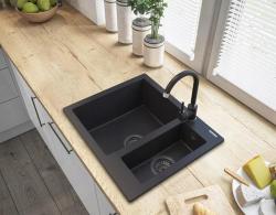 Graniteland Adda Granieten zwarte 1.5 Spoelbak Opbouw 600x495mm 1208971454