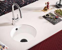 Ausmann Ceramic Ember Keramische Witte Ronde Spoelbak Opbouw en Onderbouw met Zwarte plug 1208971464