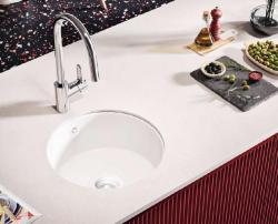 Ausmann Ceramic Ember Keramische Witte Ronde Spoelbak Opbouw en Onderbouw met Witte plug 1208971465
