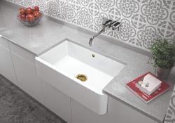 Ausmann Ceramic Mira Keramische Witte Spoelbak - Onderbouw en Tussenbouw 795 x 460 mm met Gouden plug 1208971466