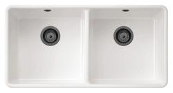 Ausmann Ceramic Mira Keramische Witte Dubbelle Spoelbak - Onderbouw en Tussenbouw 890 x 456 mm met Gun metal pluggen 1208971473
