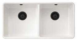 Ausmann Ceramic Mira Keramische Witte Dubbelle Spoelbak - Onderbouw en Tussenbouw 890 x 456 mm met Zwarte pluggen 1208971474
