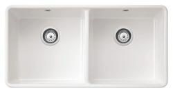 Ausmann Ceramic Mira Keramische Witte Dubbelle Spoelbak - Onderbouw en Tussenbouw 890 x 456 mm met Witte pluggen 1208971475