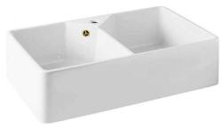 Ausmann Ceramic Mira Keramische Witte Dubbelle Spoelbak - Onderbouw en Tussenbouw 793 x 450 mm met kraangatbank en Gouden plug 1208971476