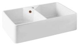 Ausmann Ceramic Mira Keramische Witte Dubbelle Spoelbak - Onderbouw en Tussenbouw 793 x 450 mm met kraangatbank en Koperen plug 1208971477