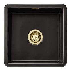 Ausmann Ceramic Ember Keramische Mat Zwarte Vierkant  Spoelbak Opbouw en Onderbouw 40 x 40 cm met Gouden  plug 1208971486