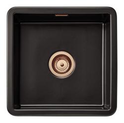Ausmann Ceramic Ember Keramische Mat Zwarte Vierkant  Spoelbak Opbouw en Onderbouw 40 x 40 cm met Koperen  plug 1208971487