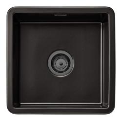 Ausmann Ceramic Ember Keramische Mat Zwarte Vierkant  Spoelbak Opbouw en Onderbouw 40 x 40 cm met Gun metal plug 1208971488