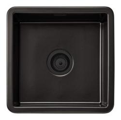 Ausmann Ceramic Ember Keramische Mat Zwarte Vierkant  Spoelbak Opbouw en Onderbouw 40 x 40 cm met Zwarte plug 1208971489