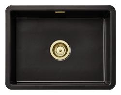 Ausmann Ceramic Ember Keramische Mat Zwarte Spoelbak - Opbouw en Onderbouw 54 x 40 cm met Gouden plug 1208971496