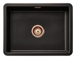 Ausmann Ceramic Ember Keramische Mat Zwarte Spoelbak - Opbouw en Onderbouw 54 x 40 cm met Koperen plug 1208971497