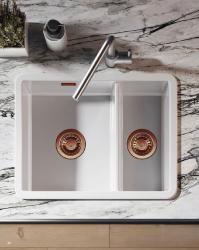 Ausmann Ceramic Ember Keramische Witte Anderhalve Spoelbak Opbouw en Onderbouw 535 x 400 mm met Koperen pluggen 1208971507