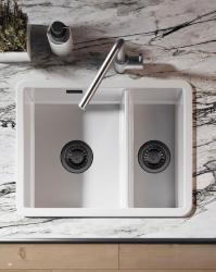 Ausmann Ceramic Ember Keramische Witte Anderhalve Spoelbak Opbouw en Onderbouw 535 x 400 mm met Gun metal pluggen 1208971508