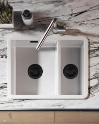 Ausmann Ceramic Ember Keramische Witte Anderhalve Spoelbak Opbouw en Onderbouw 535 x 400 mm met Zwarte pluggen 1208971509