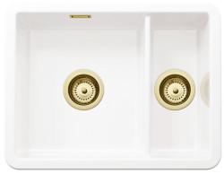 Ausmann Ceramic Ember Keramische Witte Anderhalve Spoelbak Opbouw en Onderbouw 495 x 370 mm met Gouden pluggen 1208970736