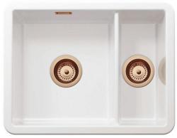 Ausmann Ceramic Ember Keramische Witte Anderhalve Spoelbak Opbouw en Onderbouw 495 x 370 mm met Koperen pluggen 1208971514