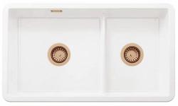 Ausmann Ceramic Ember Keramische Witte Anderhalve Spoelbak Opbouw en Onderbouw 733 x 401 mm met Koperen pluggen 1208971519