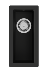 OUTLET Licht Bekrast!! GraniteMy Universal granieten kleine zwarte spoelbak 17x40 cm zwart opbouw onderbouw en vlakinbouw met rvs plug 1208971658
