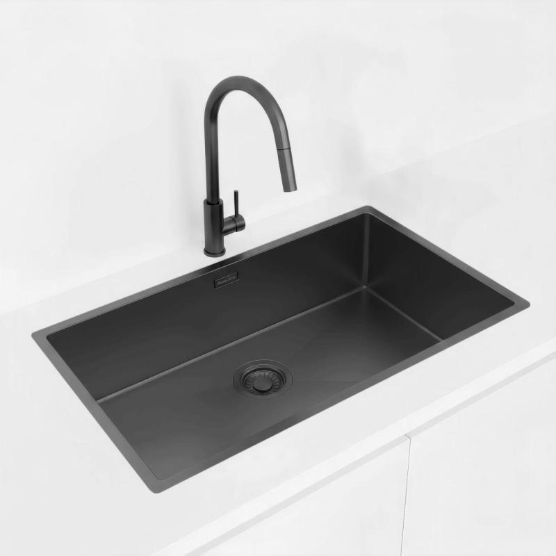 Pure.Sink Luxion Grote PVD Zwarte spoelbak 74x40 cm onderbouw, vlakinbouw en opbouw PLX7440-63