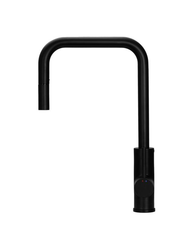 Pure.Sink Luxion Mat Zwarte keukenkraan square met uittrekbare uitloop PLXSQUA-10