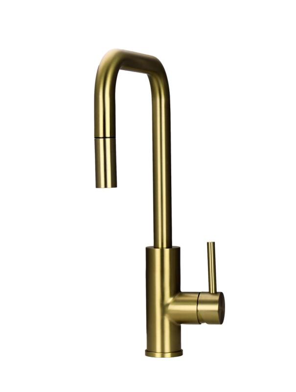 Pure.Sink Luxion Gouden keukenkraan square met uittrekbare uitloop PLXSQUA-60