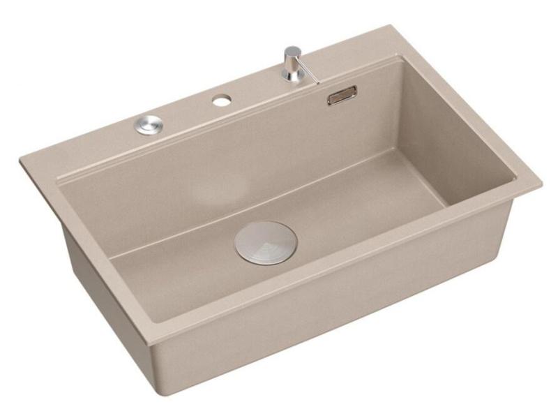 Quadri Hard Rock Beige granieten opbouw grote spoelbak 76x50cm inclusief rvs plug en accessoires 1208971751