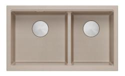 Quadri Newport II Dubbele Beige Graniet Opbouw Spoelbak 76x45 cm met RVS plug 1208971754