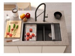 Quadri Newport II Dubbele Beige Graniet Onderbouw Spoelbak 702 x 390 mm met RVS plug 1208971757