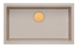 Quadri Newport II grote en diepe spoelbak graniet opbouw en onderbouw beige spoelbak 76x45cm met koperen plug 1208971758