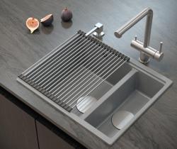 Quadri Newport II beige 1,5 spoelbak graniet opbouw en onderbouw spoelbak 555x460mm met rvs plug 1208971769