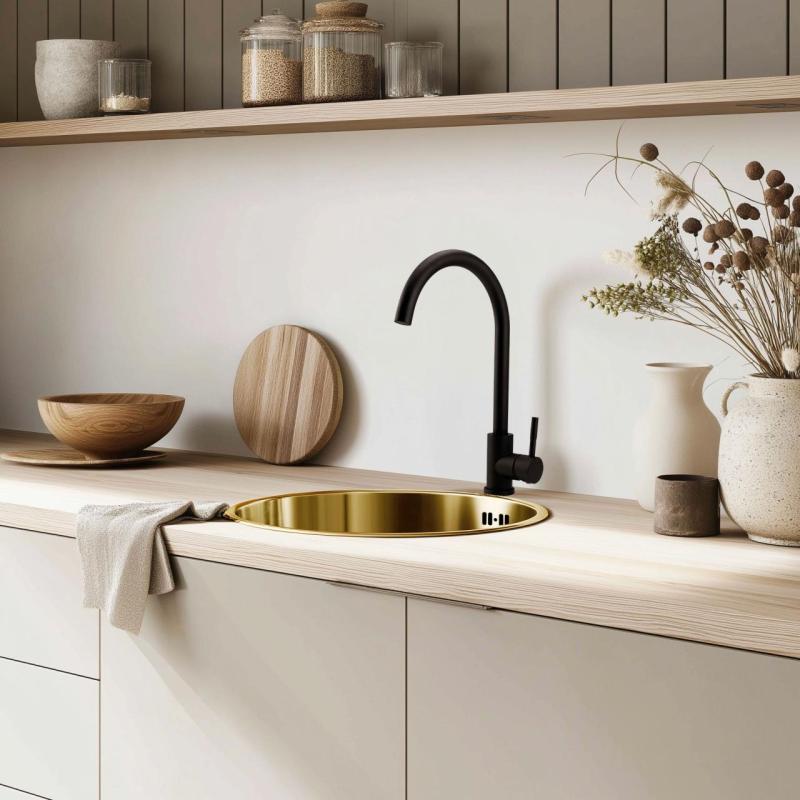 Pure.Sink Rondo Gouden Ronde Spoelbak vlakinbouw, onderbouw en opbouw 38 cm PRN38-60