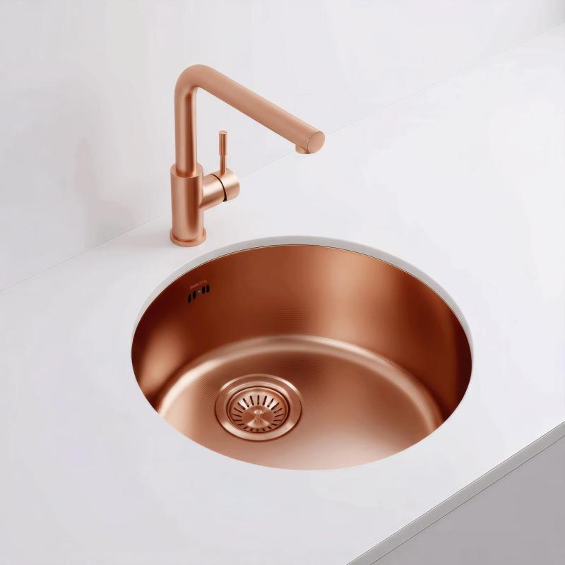 Pure.Sink Rondo Koperen Ronde Spoelbak vlakinbouw, onderbouw en opbouw 38 cm PRN38-62