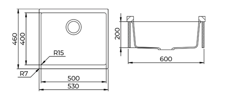 AquaGranite Granieten Grijs Spoelbak 50x40 cm  Onderbouw en Opbouw met RVS Plug 1208971804