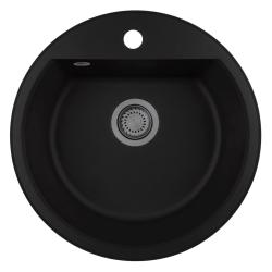 GraniteMy Bremen ronde granieten spoelbak 43 cm zwart, opbouw en onderbouw, met kraangatbank en automatische gun metal plug 1208971844