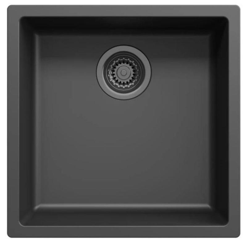 Ausmann Fibre zwarte spoelbak 40x40cm onderbouw, opbouw en vlakinbouw met automatische gun metal plug 1208971854