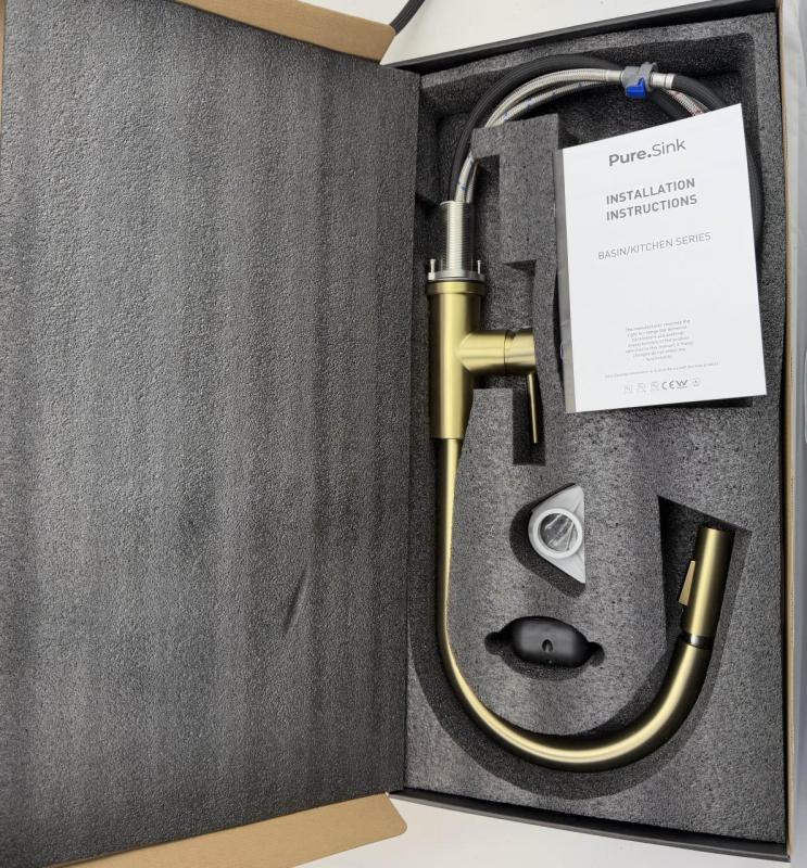 Licht bekrast Pure.Sink Elite Steel Stream-S keukenkraan PVD geborsteld goud met uittrekbare uitloop 1208971857