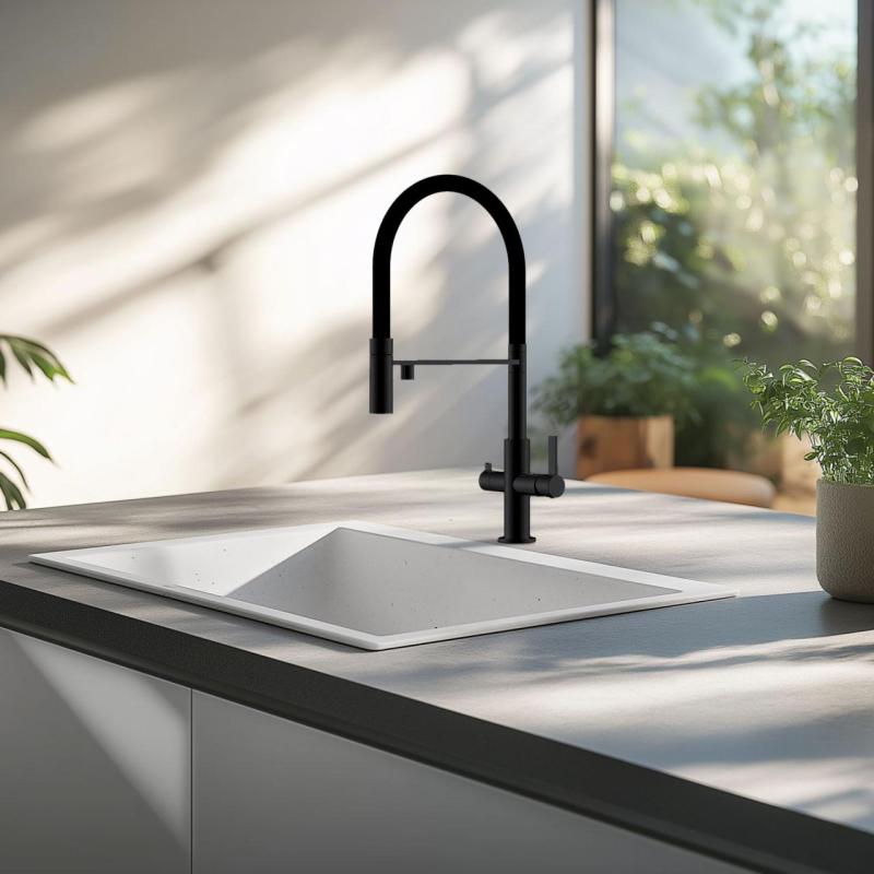 Ausmann Fibre witte spoelbak 50x40cm onderbouw, opbouw en vlakinbouw met automatische witte plug 1208971903