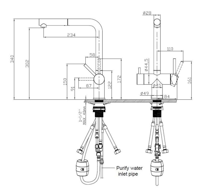 Pure.Sink Elite Steel Clear-S Mat zwart 3-weg Keukenkraan met Uittrekbare Uitloop en Gefilterd Water PS8120-10
