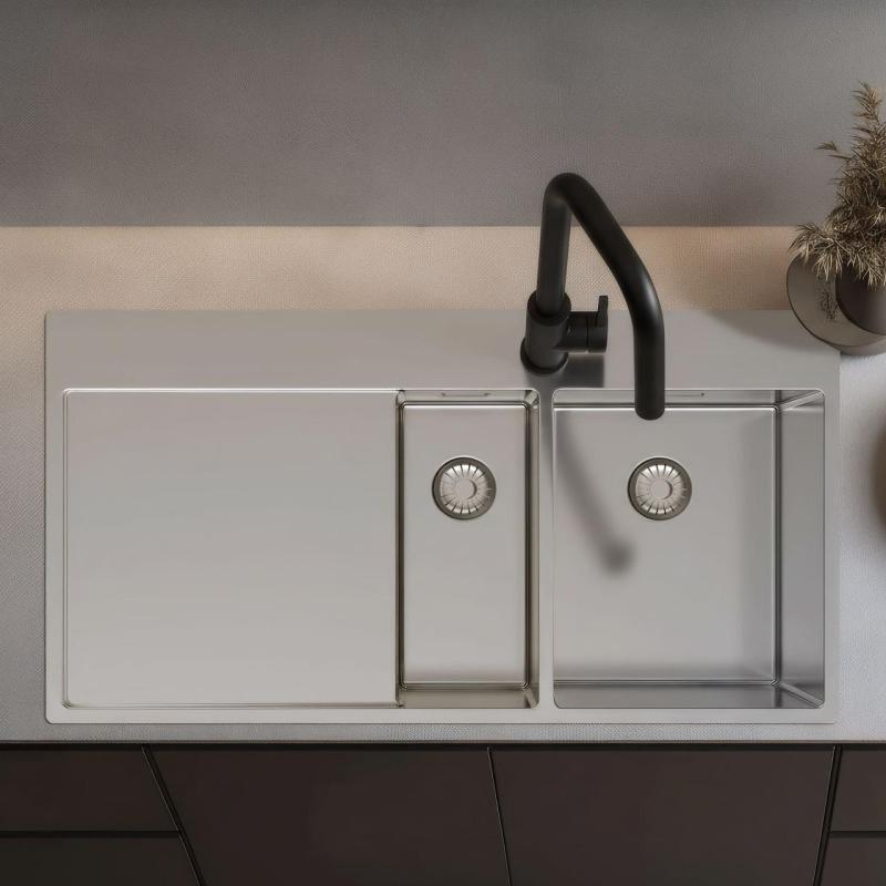 Pure.Sink Exclusivo RVS 1,5  spoelbak met afdruipgedeelte 100x52 cm Tapwing rechts PEX3418100RT-02