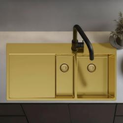 Pure.Sink Exclusivo Gouden 1,5  spoelbak met afdruipgedeelte 100x52 cm Tapwing rechts PEX3418100RT-60