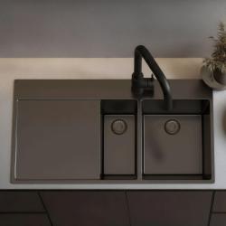 Pure.Sink Exclusivo Gun metal 1,5  spoelbak met afdruipgedeelte 100x52 cm Tapwing rechts PEX3418100RT-61