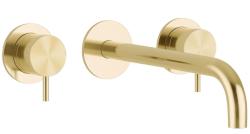 Waterevolution Flow 3-gats Inbouw Wastafelkraan PVD Witte Goud met uitloop 15 cm T1163FWGE-15