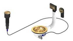 Pure.Sink Universal Gouden Afvoerset inclusief drukknop-waste met plug, plus rechthoekige en ronde overloop WSTAUT-60
